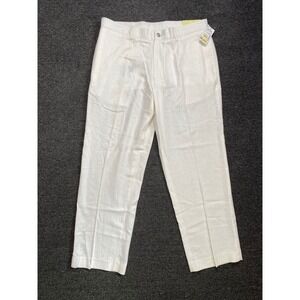 Alan Flusser Linen Blend Pants White Mens 36x30 Flat Front Dress Trousers NEW